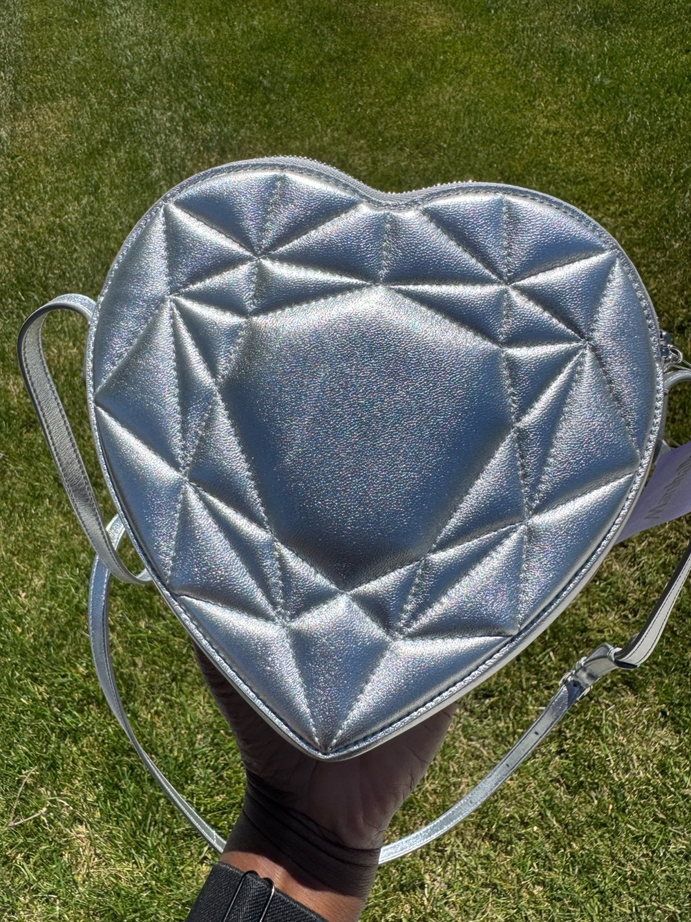 Tiffany & Co. Silver Metallic Quilted Heart Crossbody Bag